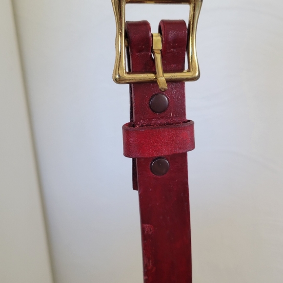 Women's Red Leather Belt with Gold Buckle - Picture 6 of 6